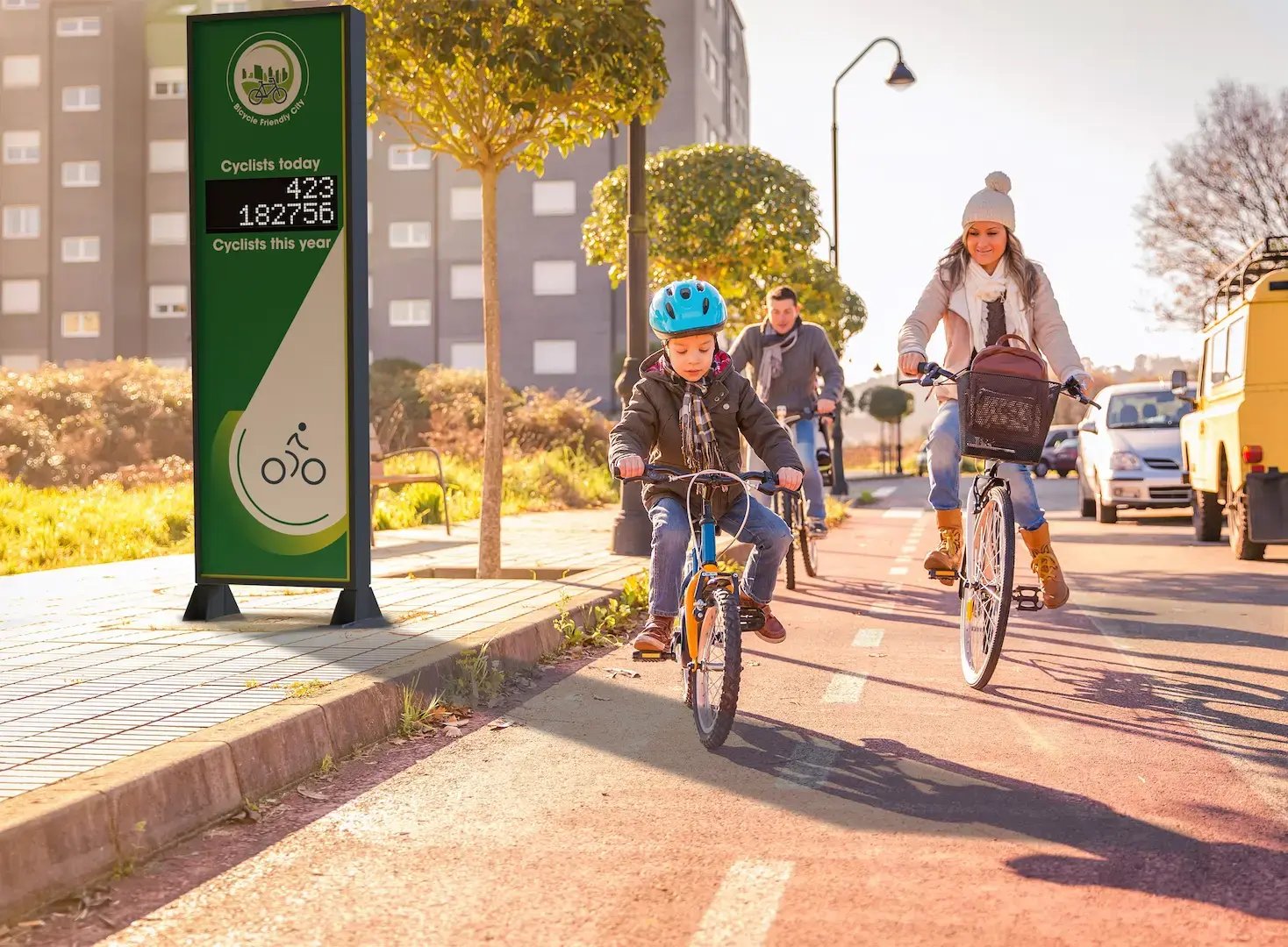 Das Eco-DISPLAY Light Fahrradzähl-Display ist Ihr Kommunikationsverbündeter in der Stadt.