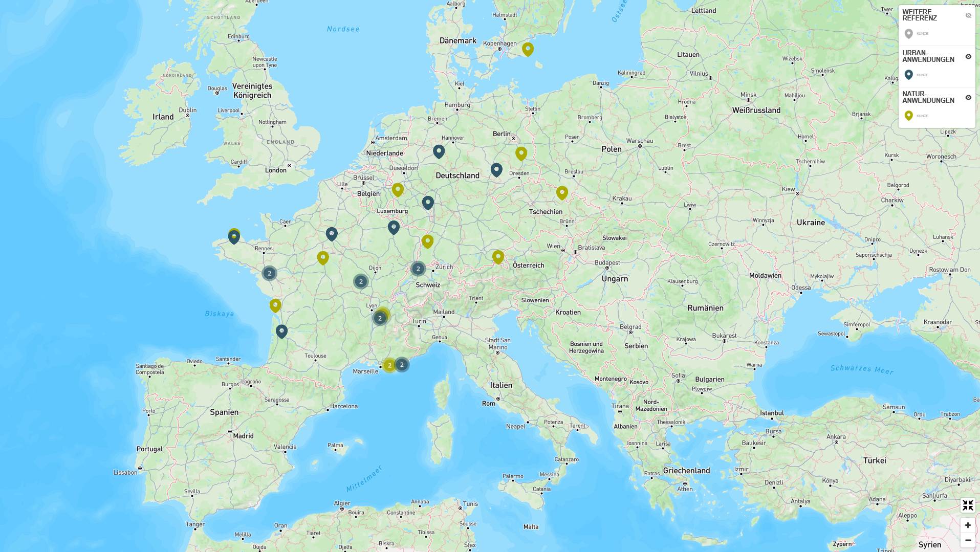 Eco Counter Weltkarte mit markierten Referenzen für Natur und Urbanen Anwendungen
